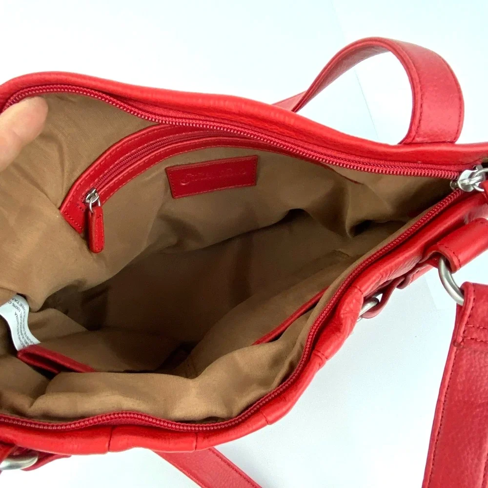 St. John's Bay Genuine Leather Shoulder Bag Red Purse Handbag Satchel Hobo Fine!